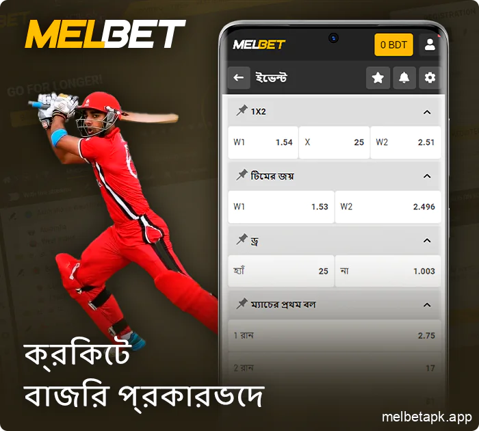 Melbet অ্যাপে ক্রিকেট বাজি ধরার বিকল্প